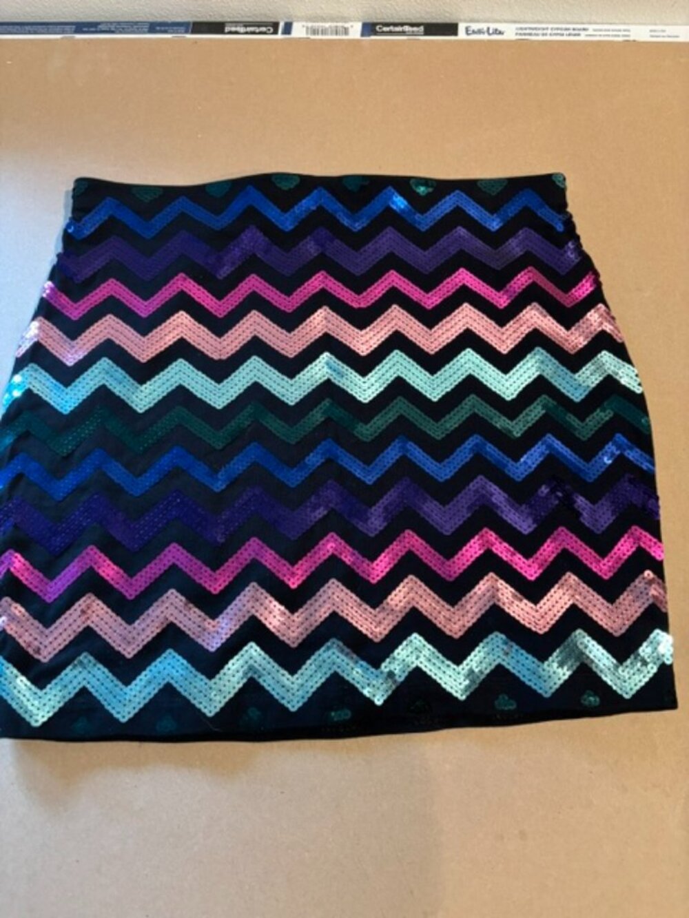 Express Black M Multicolored Chevron Sequin Mini Skirt Stretch Lined